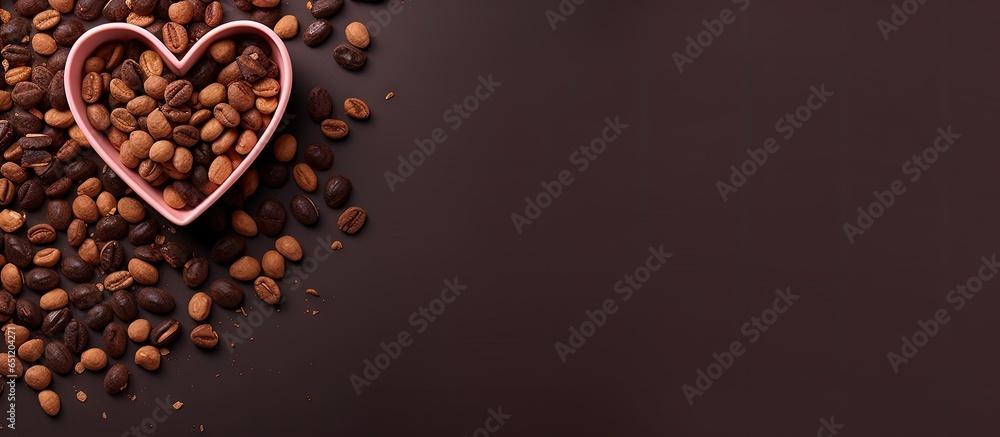 Poster dark chocolate with nuts displayed separately on a isolated pastel background copy space heart shape
