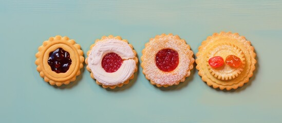 Cookies with jam on a isolated pastel background Copy space Picture