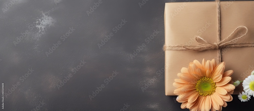 Poster ecoconscious gift packed in recyclable paper tied with a unique bow isolated pastel background copy 