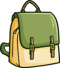 Green bown feminine backpack cartoon illustration