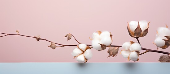 Cotton flower isolated on a isolated pastel background Copy space