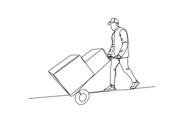 Online shopping and E-commerce concept, for man bring paket. Sale, orders, online payment, delivery, loyalty program. Flat graphic vector concept illustration isolated on white background.