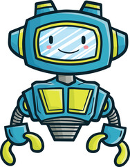 Funny green half body robot smiling cartoon illustration