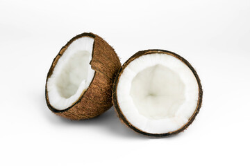 Coconut. Broken coconut on white background.