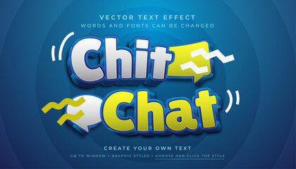 Vector Editable 3D shiny white blue text effect. Bubble Chit Chat graphic style on Blue background