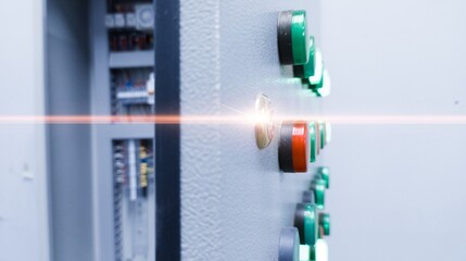 Electrical panel control with indicator lamp for hvac control. with shiny light nice for background.