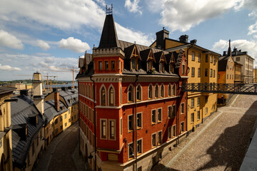 Colorful building in Pryssgränd, Södermalm, Stockholm, Sweden