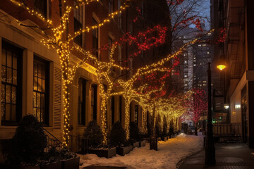 Fototapeta na wymiar Christmas street in New York. AI Generated