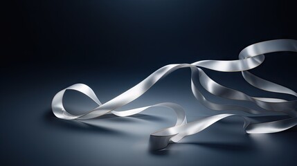  a silver ribbon on a black background with a light shining down.  generative ai