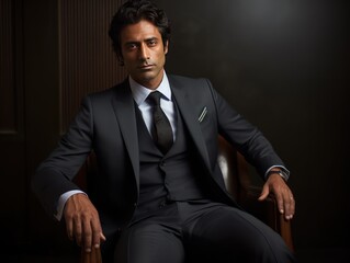 Elegant 40-year-old Indian man in tailored suit showcases modern professionalism