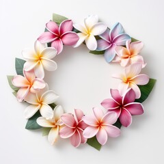 Minimalist Plumeria Wreath with Delicate Pastel Blooms, Subtle and Elegant, Isolated on White Background