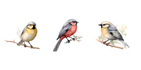 set of birds on white background