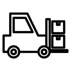 Forklift Icon. Included in Delivery Outline Icon. A simplified and stylized graphical representation of a package delivery concept, typically used in digital design, icons, or signage.
