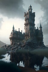 a large abandoned wednesday style castle cinematic lighting natural colors extremely photorealistic ultrarealistic hyperreal 