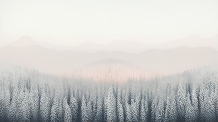  a foggy forest with trees and mountains in the background.  generative ai - obrazy, fototapety, plakaty