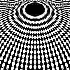 Abstract optical illusion. Hypnotic spiral tunnel with black and white lines. Vector illustration