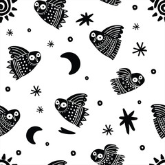 scandinavian owl seamless pattern