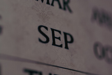 Close-up view of the September month on the calendar.