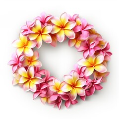 Nuptial-inspired Plumeria circlet, enhanced with refined ribbon and shimmering crystal embellishments isolated on white background