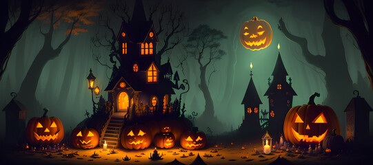 Fototapeta premium A Halloween party in full swing, with costumed characters