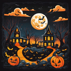 Fototapeta premium Haunted Castle Halloween with Full Moon