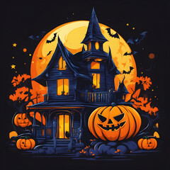 Haunted Castle Halloween with Full Moon