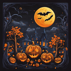 Haunted Castle Halloween with Full Moon
