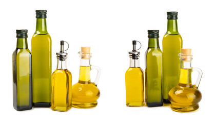 Olive oil in a bottle isolated on white background. Oil bottle with branches and fruits of olives. Place for text. copy space. cooking oil and salad dressing.