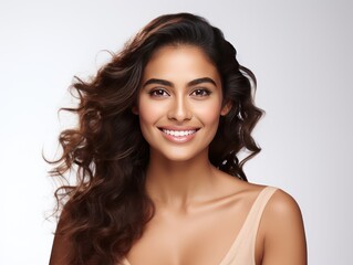 Indian beauty's luminous smile and entrancing eyes symbolize the apex of modern allure, a flawless choice for a beauty brand's