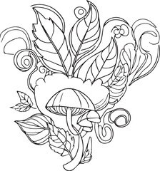 autumn leaf line drawings, fall leaves hand-drawn coloring sheet, mushroom in autumn Happy Fall coloring page, Hello Fall Coloring Sheets, Autumn Fall Activities centrists coloring page