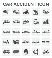 Car accident vector icon. Include breakdown, crash, collision, insurance claim and call center service. Emergency of traffic, transportation cause by vehicle, people on highway, street, road.