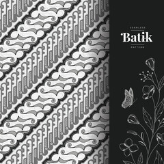 black and white classic batik vector pattern