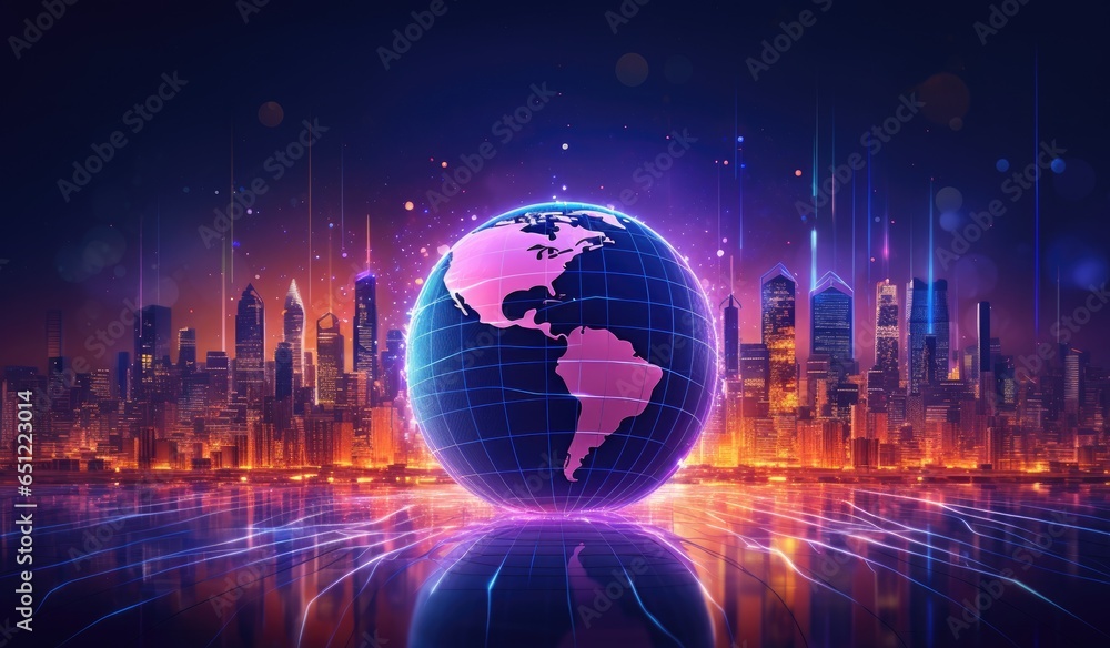 Poster a globe with a purple color of financial data on it generative ai