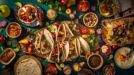 a taco party bright vibrant traditional fun food photo.Generative AI.