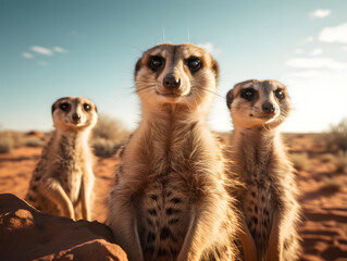 Curious Meerkats in the African Desert - obrazy, fototapety, plakaty