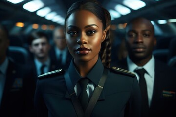 Black Female Flight Attendant Employee Job Workplace Background Generative AI