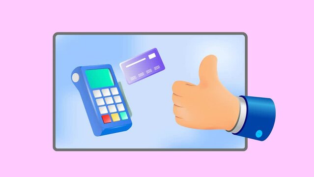 Payment terminal, a modern POS-bank payment device.
A payment device with an NFC keyboard. A credit card reader.
Animation of a contactless payment system.
