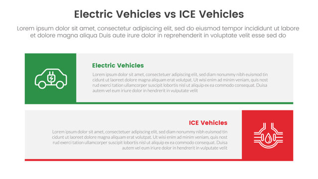 ev vs ice electric vehicle comparison concept for infographic template banner with long rectangle box horizontal with two point list information