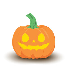 Cute Halloween pumpkin isolated on white background, flat style vector illustration.