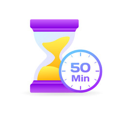 50 min timer. Flat, color, hourglass, 50 minutes left, 50 minute timer. Vector icon