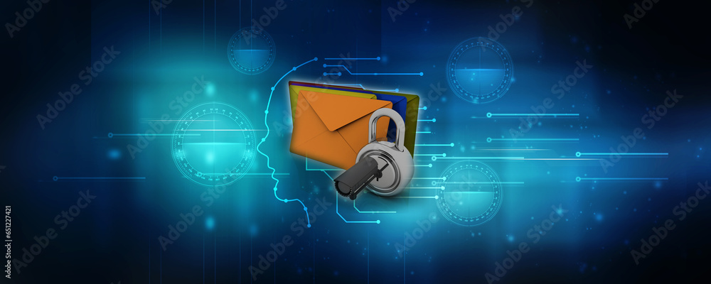 Poster 3d rendering envelope network secured cctv camera protected lock
