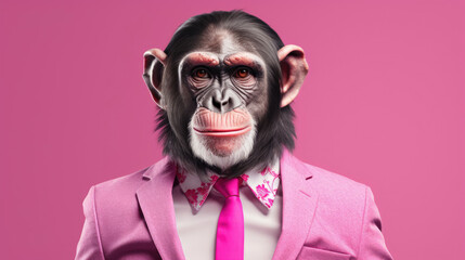 Fancy Chimpanzee,  advertising photography,   Pastel color palette background