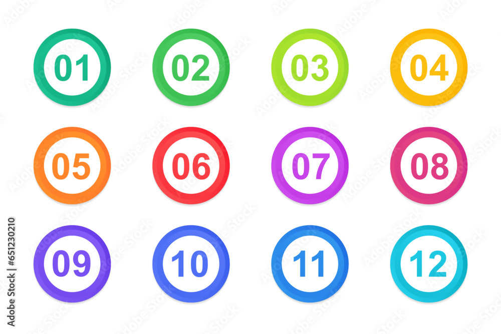 Aufkleber bullet numbers. infographic buttons and points. icon with numbers from 1 to 12. 3d pointers for prom