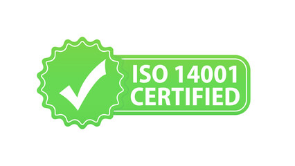 ISO 14001 environmental management system certified sign - international standard approved stamp - green isolated icon. Round rubber seal stamp. Certification stamp. Vector illustration