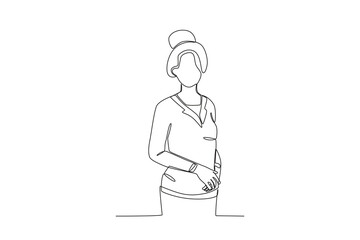 A businesswoman standing gracefully. Dia de la mujer emprendedora one-line drawing