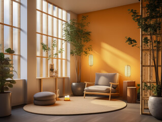 Japanese style living room and wooden interior style modern living room
