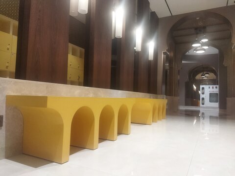 The atmosphere inside a modern mosque, Longchairs