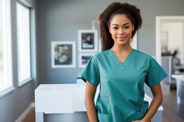 Black Female Medical Assistant Employee Work Role Work Environment Backdrop Generative AI
