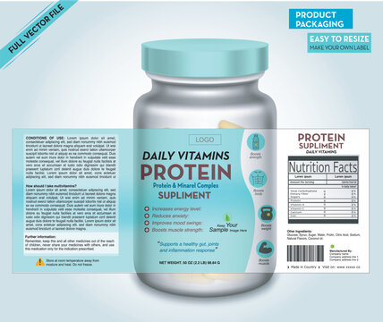 Supplement Label Design, Protein Label, Vitamin bottle packaging, Fitness, vitamin bottle and pills, Medicine pack, Multivitamin, omega, diet pack, Health pack, Body maker, vector bottle mockup