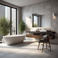 Interior design modern minimal bathroom, interior luxury style, resort or hotel, interior design minimal style, three-dimensional, generative ai.
